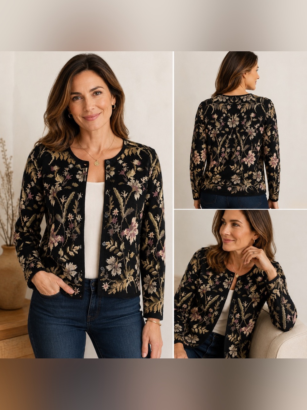 Peruvian Connection Floral Cardigan Sweater New Medium